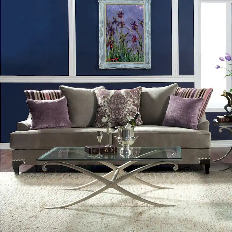 Gisc Contemporary Velvet Upholstered Sloped Arm Sofa by Furniture of America