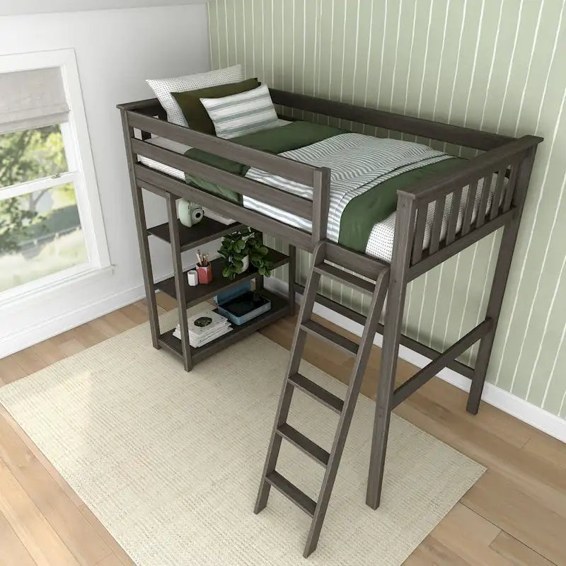 Max and Lily Twin Size High Loft Bed with Bookcase
