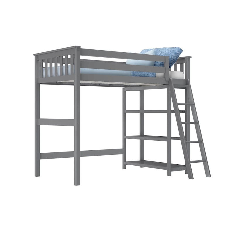 Max and Lily Twin Size High Loft Bed with Bookcase