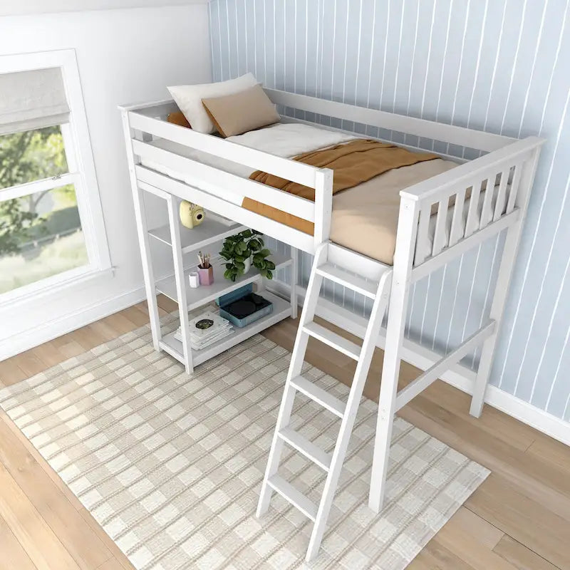 Max and Lily Twin Size High Loft Bed with Bookcase