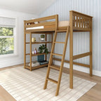 Max and Lily Twin Size High Loft Bed with Bookcase