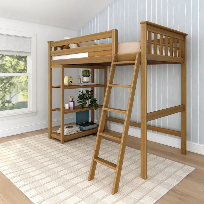 Max and Lily Twin Size High Loft Bed with Bookcase