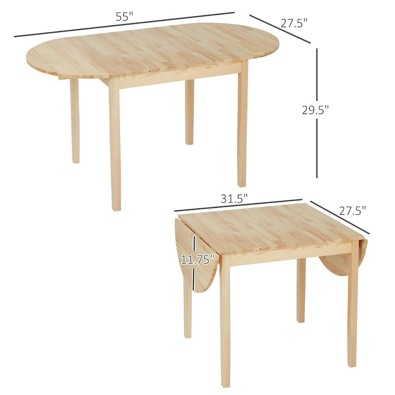 HOMCOM 55 Solid Wood Kitchen Table, Drop Leaf Tables for Small Spaces, Folding Dining Table