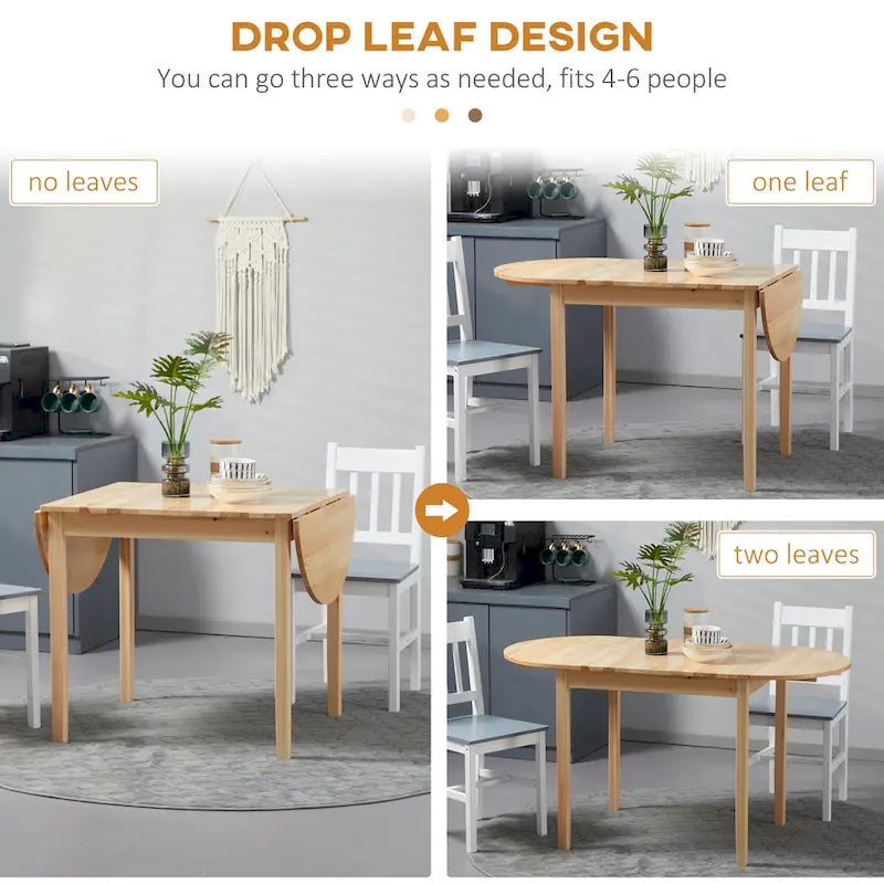 HOMCOM 55 Solid Wood Kitchen Table, Drop Leaf Tables for Small Spaces, Folding Dining Table