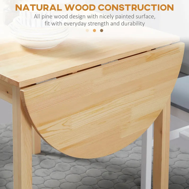 HOMCOM 55 Solid Wood Kitchen Table, Drop Leaf Tables for Small Spaces, Folding Dining Table