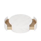 Modern Drum Coffee Table with Oak Veneer, Sintered Stone Coffee Table with 2 Solid Wood Drawers