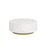 Modern Drum Coffee Table with Oak Veneer, Sintered Stone Coffee Table with 2 Solid Wood Drawers