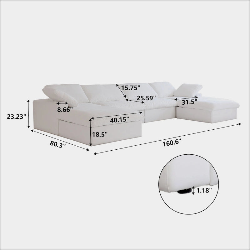 U-shape Linen Upholstered Sectional Sofa Multiple Cushions Modular Couch