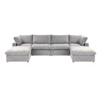 U-shape Linen Upholstered Sectional Sofa Multiple Cushions Modular Couch