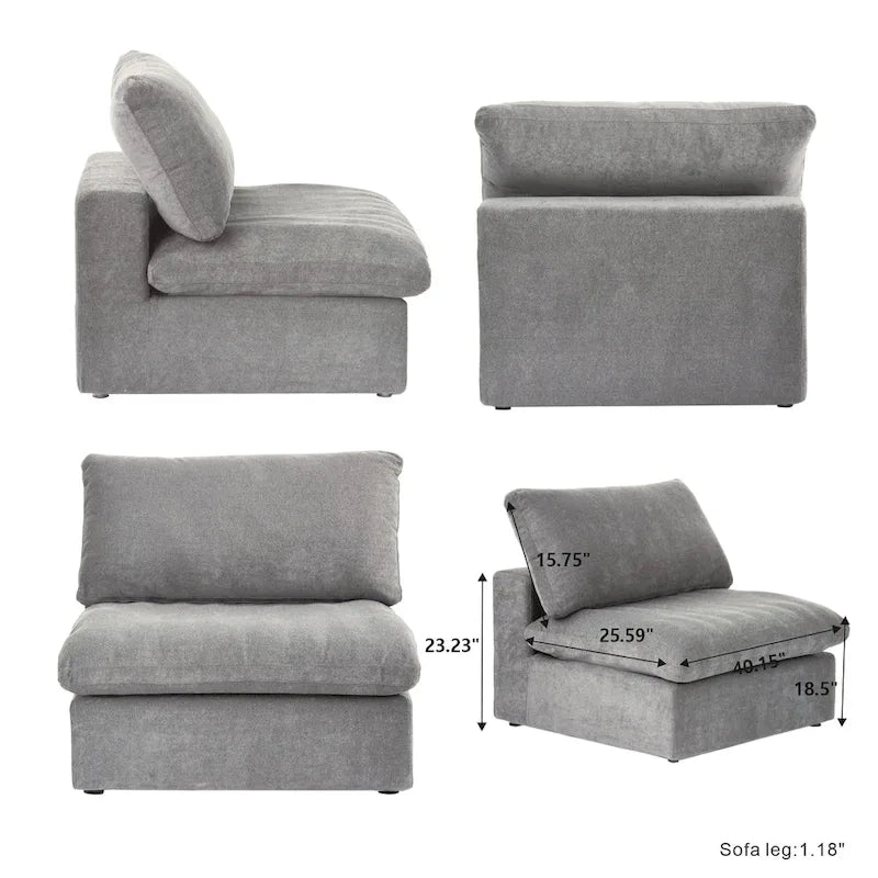 U-shape Linen Upholstered Sectional Sofa Multiple Cushions Modular Couch