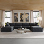 U-shape Linen Upholstered Sectional Sofa Multiple Cushions Modular Couch