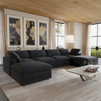 U-shape Linen Upholstered Sectional Sofa Multiple Cushions Modular Couch