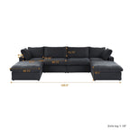 U-shape Linen Upholstered Sectional Sofa Multiple Cushions Modular Couch
