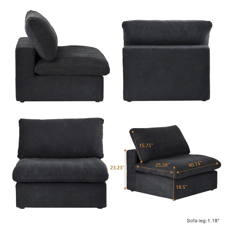 U-shape Linen Upholstered Sectional Sofa Multiple Cushions Modular Couch