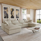 U-shape Linen Upholstered Sectional Sofa Multiple Cushions Modular Couch