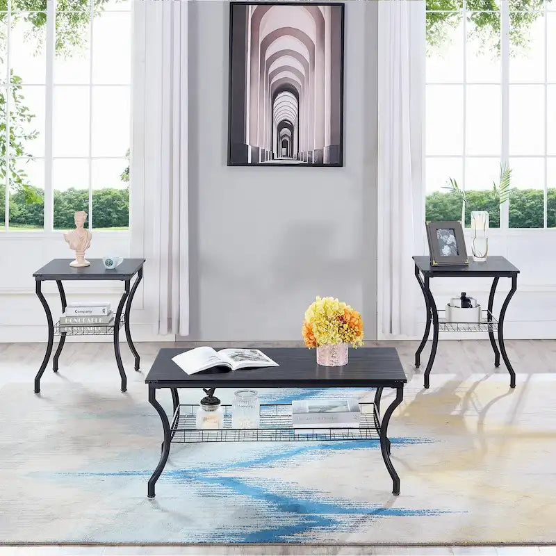 3-Piece Occasional Coffee Table Set, Vintage Living Room Set with 2 End Table