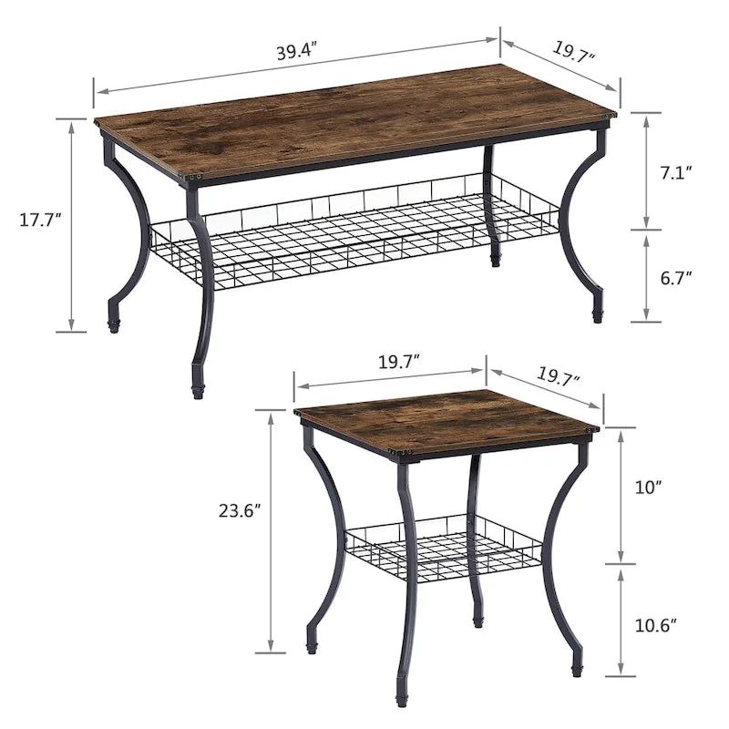 3-Piece Occasional Coffee Table Set, Vintage Living Room Set with 2 End Table