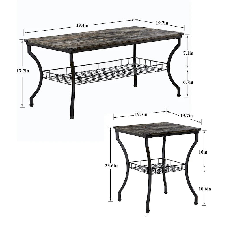 3-Piece Occasional Coffee Table Set, Vintage Living Room Set with 2 End Table