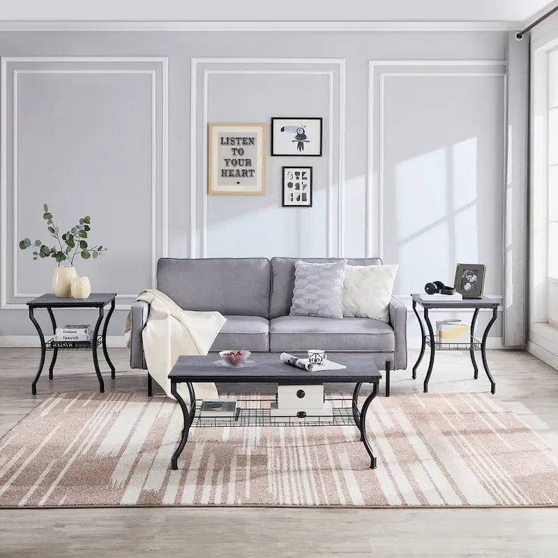3-Piece Occasional Coffee Table Set, Vintage Living Room Set with 2 End Table