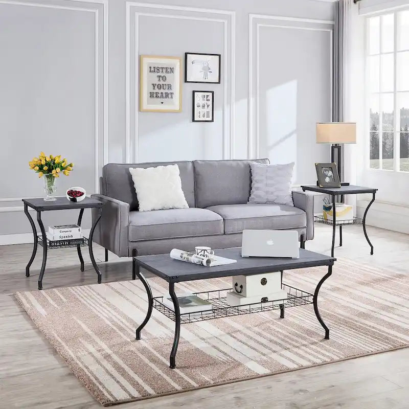 3-Piece Occasional Coffee Table Set, Vintage Living Room Set with 2 End Table