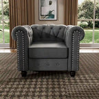 Morden Fort Linen Chesterfield Club Accent Chair,Button Tufted Upholstered Armchair with Nailhead and Solid Wood Legs