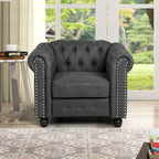 Morden Fort Linen Chesterfield Club Accent Chair,Button Tufted Upholstered Armchair with Nailhead and Solid Wood Legs