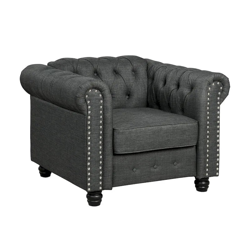 Morden Fort Linen Chesterfield Club Accent Chair,Button Tufted Upholstered Armchair with Nailhead and Solid Wood Legs