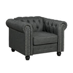 Morden Fort Linen Chesterfield Club Accent Chair,Button Tufted Upholstered Armchair with Nailhead and Solid Wood Legs