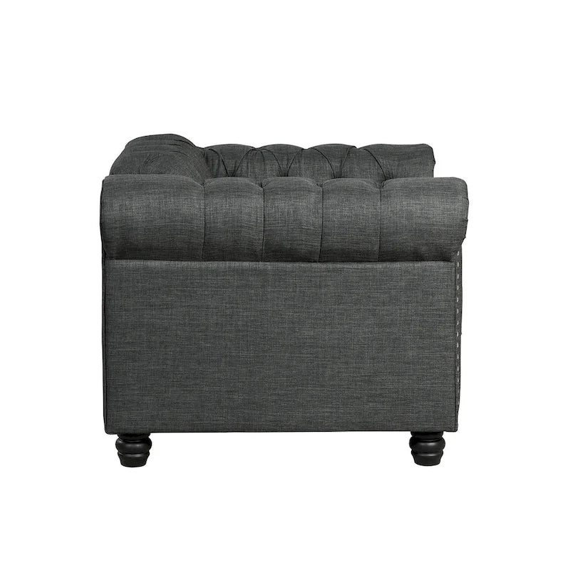 Morden Fort Linen Chesterfield Club Accent Chair,Button Tufted Upholstered Armchair with Nailhead and Solid Wood Legs