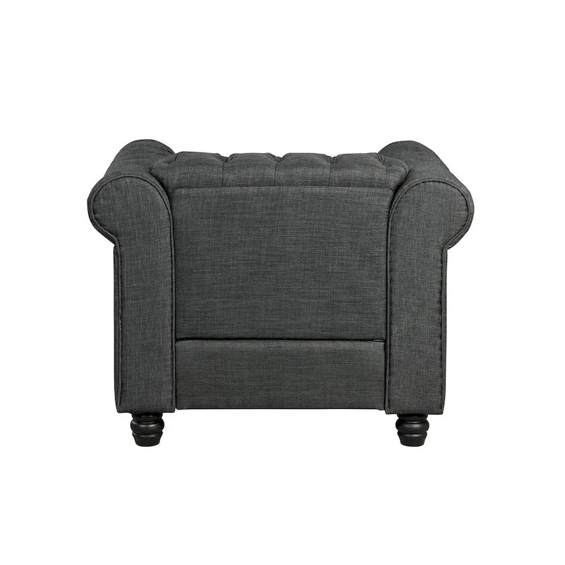 Morden Fort Linen Chesterfield Club Accent Chair,Button Tufted Upholstered Armchair with Nailhead and Solid Wood Legs