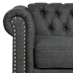 Morden Fort Linen Chesterfield Club Accent Chair,Button Tufted Upholstered Armchair with Nailhead and Solid Wood Legs