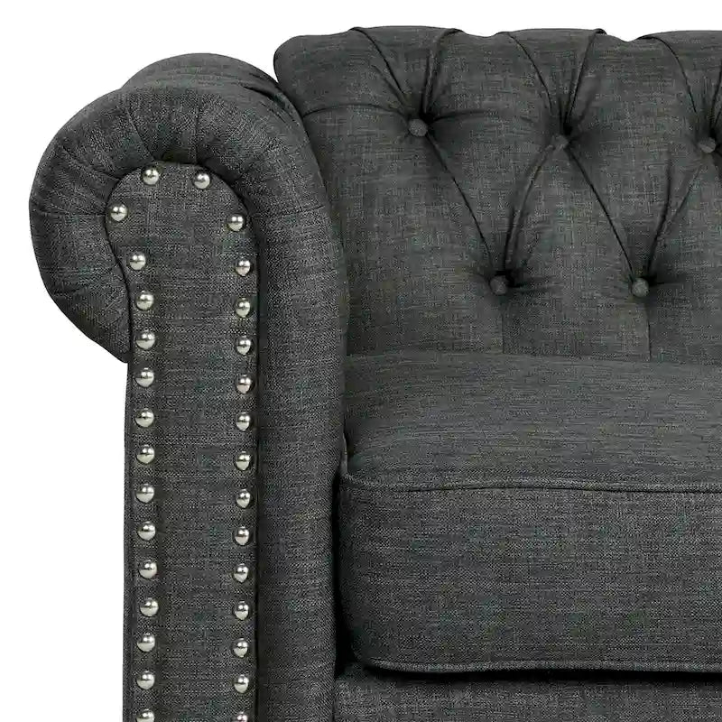 Morden Fort Linen Chesterfield Club Accent Chair,Button Tufted Upholstered Armchair with Nailhead and Solid Wood Legs