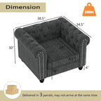 Morden Fort Linen Chesterfield Club Accent Chair,Button Tufted Upholstered Armchair with Nailhead and Solid Wood Legs