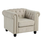 Morden Fort Linen Chesterfield Club Accent Chair,Button Tufted Upholstered Armchair with Nailhead and Solid Wood Legs