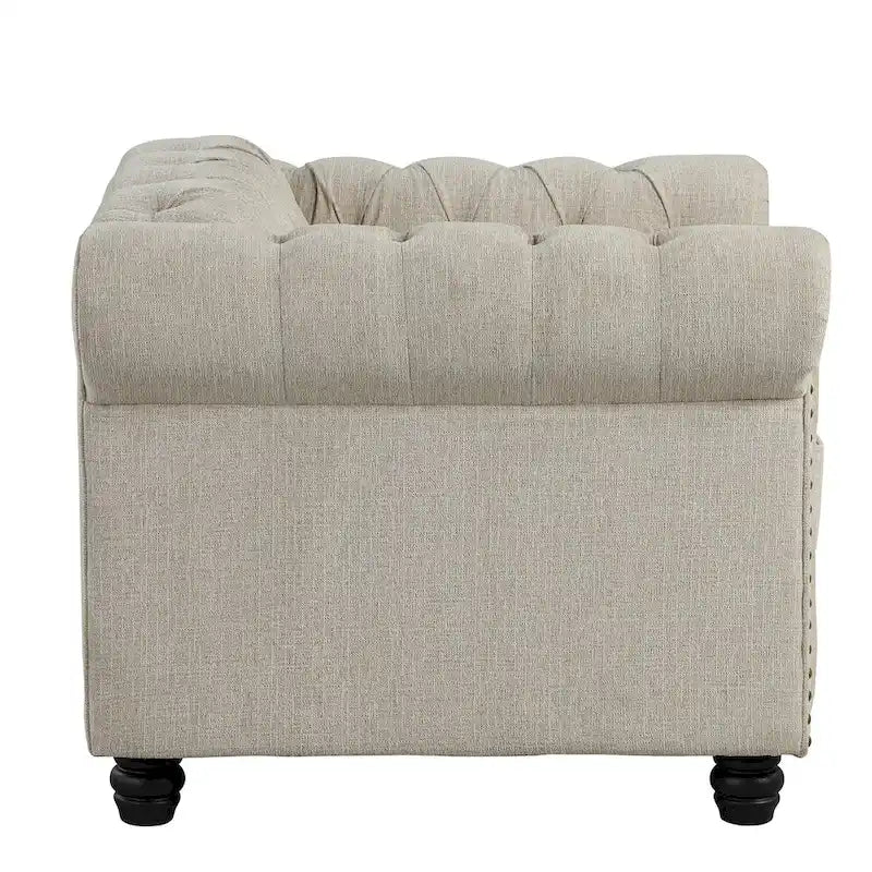 Morden Fort Linen Chesterfield Club Accent Chair,Button Tufted Upholstered Armchair with Nailhead and Solid Wood Legs