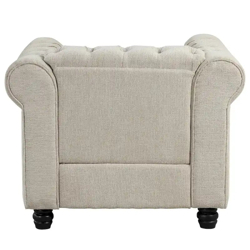 Morden Fort Linen Chesterfield Club Accent Chair,Button Tufted Upholstered Armchair with Nailhead and Solid Wood Legs