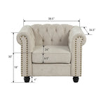 Morden Fort Linen Chesterfield Club Accent Chair,Button Tufted Upholstered Armchair with Nailhead and Solid Wood Legs
