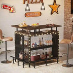 L-shape Home Bar Unit, Liquor Bar Table with 2-Tier Storage - N/A