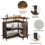 L-shape Home Bar Unit, Liquor Bar Table with 2-Tier Storage - N/A