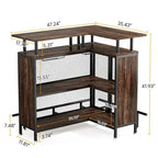 L-shape Home Bar Unit, Liquor Bar Table with 2-Tier Storage - N/A
