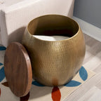 Kayvon Drum Side Table with Storage Gold