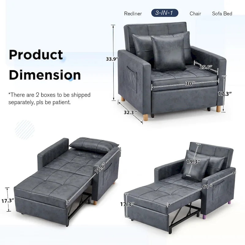AECOJOY Adjustable Sleeper Chair Bed 3-in-1 Convertible Futon Sofa