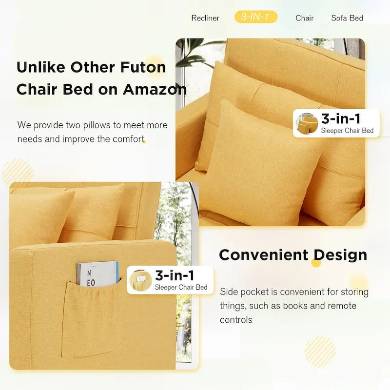 AECOJOY Adjustable Sleeper Chair Bed 3-in-1 Convertible Futon Sofa