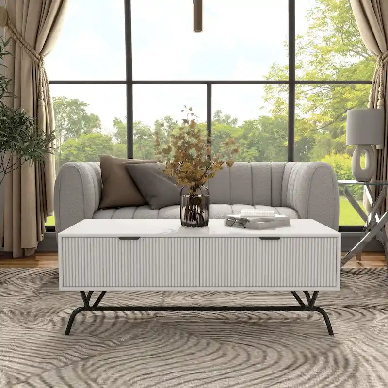 DH BASIC Modern 42-inch 2-Drawers Coffee Table with Metal Legs by Denhour
