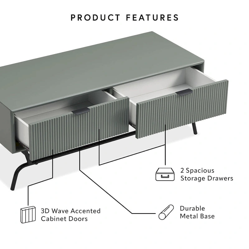 DH BASIC Modern 42-inch 2-Drawers Coffee Table with Metal Legs by Denhour
