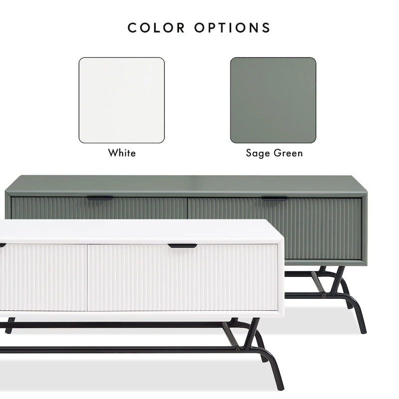 DH BASIC Modern 42-inch 2-Drawers Coffee Table with Metal Legs by Denhour