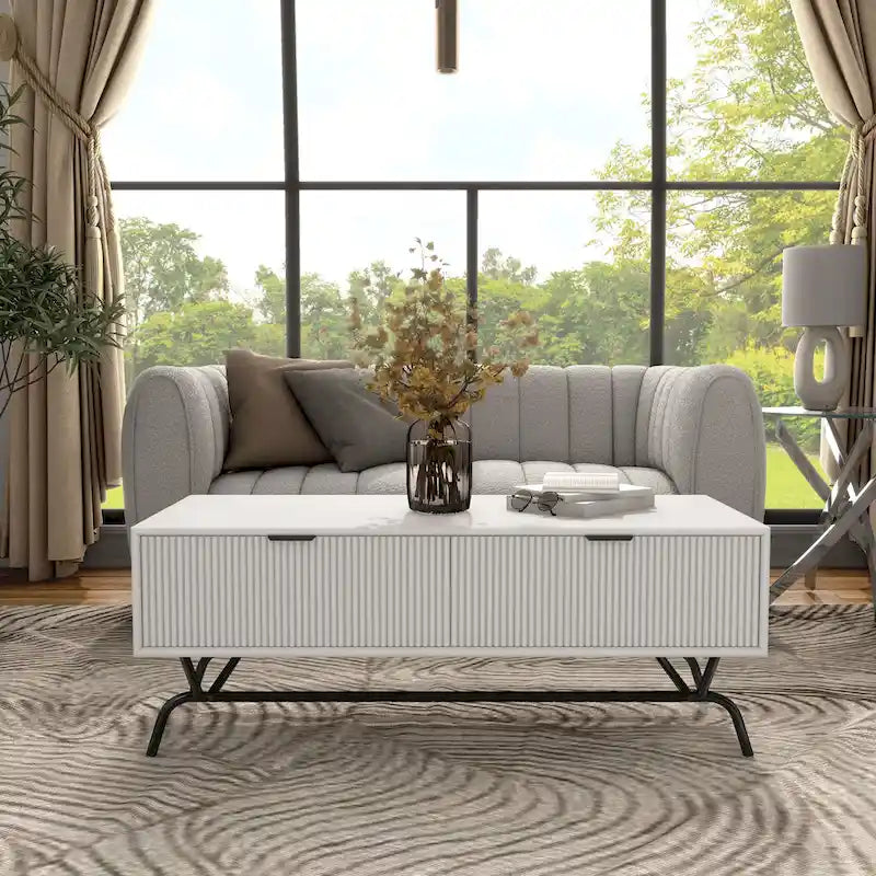 DH BASIC Modern 42-inch 2-Drawers Coffee Table with Metal Legs by Denhour