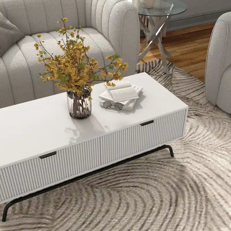 DH BASIC Modern 42-inch 2-Drawers Coffee Table with Metal Legs by Denhour