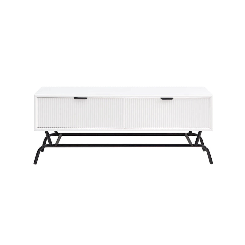 DH BASIC Modern 42-inch 2-Drawers Coffee Table with Metal Legs by Denhour
