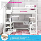 Max and Lily Twin Size High Loft Bed with Wraparound Desk and Shelves